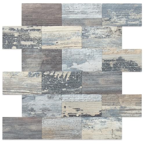 DICOFUN 1 Sheet Vintage Wood Peel and Stick Backsplash Wall Tiles, 12"x12" Thick PVC Subway Tile for Kitchen and Bathroom Backsplash - color: Vintage Wood, size: 1 Sheet, 12"x12"x0.12"