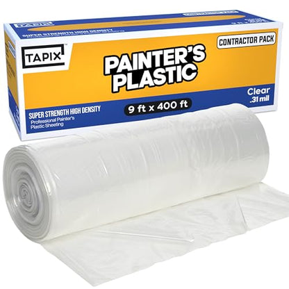 Painter's Plastic Film 9' x 400', High Density Plastic Sheeting Roll