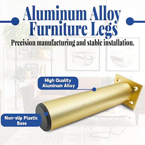 4-Pack Adjustable Aluminum Alloy Furniture Legs 7" Height Gold - color: Gold, size: 7 Inch