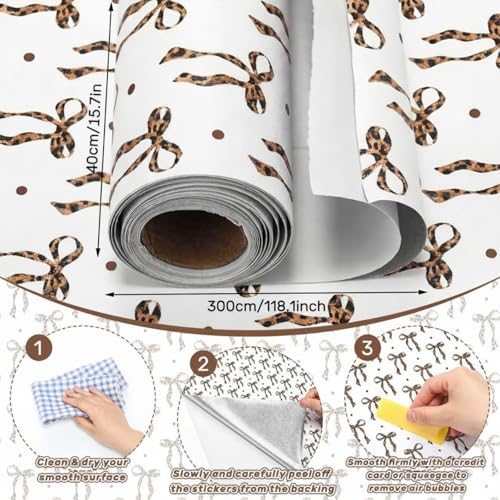 Drydiet Leopard Bow Print Wallpaper Peel Stick Contact Paper 15.8 x 118.1 - color: Leopard, size: 15.8 in x 118.1 in, style: Bow