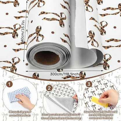 Drydiet Leopard Bow Print Wallpaper Peel Stick Contact Paper 15.8 x 118.1 - color: Leopard, size: 15.8 in x 118.1 in, style: Bow