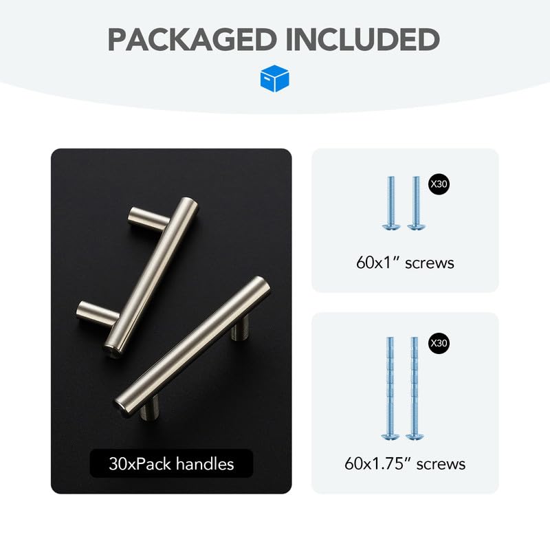 HOME EDIT Brushed Nickel Cabinet Handles, Drawer Pulls, 2-1/2 Inch, 30 Pack - color: Brushed Nickel, size: 2-1/2 Inch Hole Center