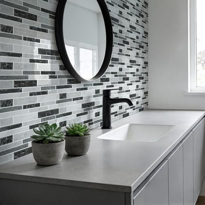 Vieshful Marble Peel and Stick Backsplash, 12 x 12 in, 10 Sheets - color: Black Grey Marble Mix, size: 10 Sheets