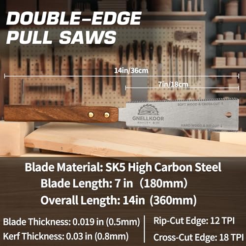Japanese Hand Pull Saw, 7 In Ryoba Double Edge Saw of 12/18 TPI Professional Woodworking Rip, Cross & Flush Cut Tool to Help Carpenter for Achieve Soft Hard Woods Cutting Quickly Accurately - style: 7 Inch (180mm) Japanese Pull Saw