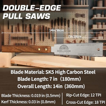 Japanese Hand Pull Saw, 7 In Ryoba Double Edge Saw of 12/18 TPI Professional Woodworking Rip, Cross & Flush Cut Tool to Help Carpenter for Achieve Soft Hard Woods Cutting Quickly Accurately - style: 7 Inch (180mm) Japanese Pull Saw