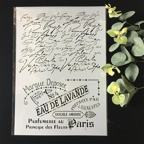 TIAMECH A4 Reusable Vintage Script French Words Stencil for Painting - style: Vintage French Script