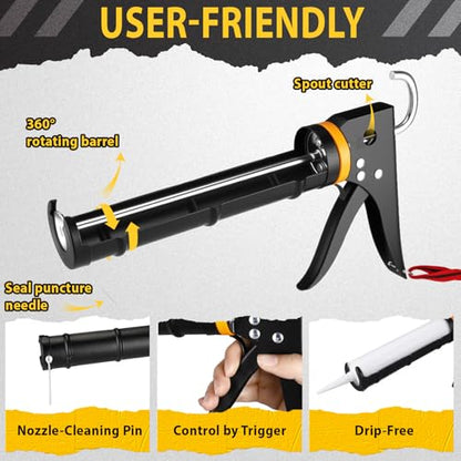 7 Pcs Professional Caulk Gun Kit with Caulk Removal Tool & Putty Knife 5 in 1 Caulking Tool Set for Caulking Removal Home Outdoor Kitchen Bathroom Repairs