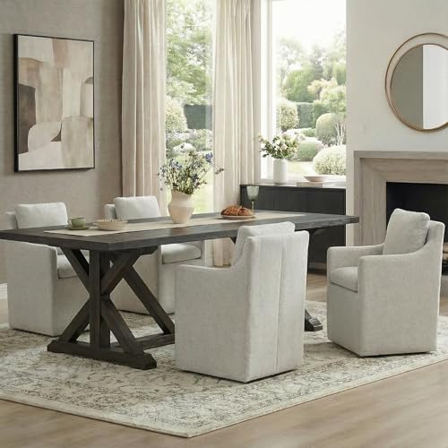 KISLOT Upholstered Dining Chairs with Casters, No Assembly Modern Accent Armchair with Rollers for Dining Room, Bedroom, Living Room, Reading Room, Already Assembled, Linen, 4 Box - color: Linen, size: Set of 4 (4 BOX)