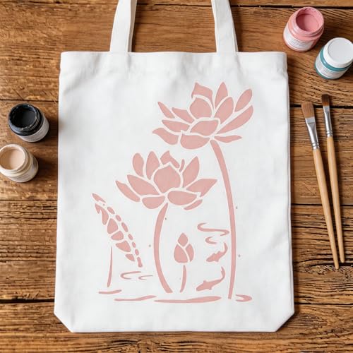 TIAMECH A4 Reusable Lotus Flower Stencil for Painting - style: Lotus Fish