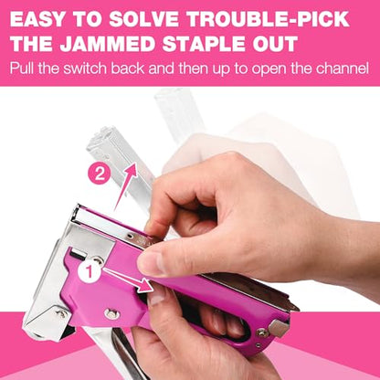 ValueMax Staple Gun, Heavy Duty 3-in-1 Manual Nail Gun with 2000 Staples, Remover, Upholstery Stapler for Wood, Furniture, Carpet, Carpentry, DIY, Wire, Decoration, Craft, Fixing Material, Decoration - style: Purple Red & 2000 Staples