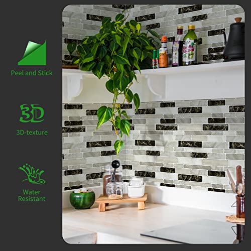 LONGKING Self-Adhesive Kitchen Backsplash, Marble Look Decorative Tiles (10 Tiles) (Light Brown) - color: Light Brown