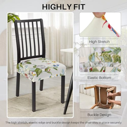 SearchI Dining Chair Seat Covers, Rear Covered(Beige Flower, 4pcs) - color: Beige Flower