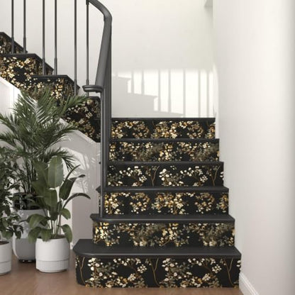 Fvlow Moody Black Dark Leaves Floral Peel and Stick Wallpaper 17.4" x 197" - color: Black/Muted Gold, size: 17.4" x 197"