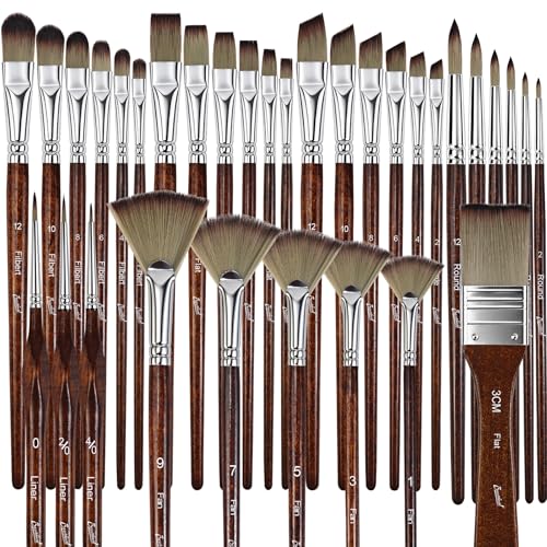 Bougimal 33 Pcs Paint Brush Set, No-Shedding Artist Paint Brushes - color: Tawny