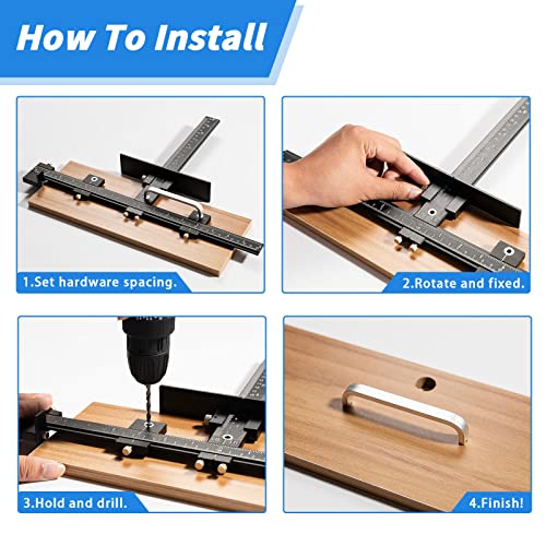 14-Piece Cabinet Hardware Jig Tool Set, Aluminum Alloy Cabinet Handle Template Jig Tool of Drawer Front Knobs, Handles and Pulls, Door