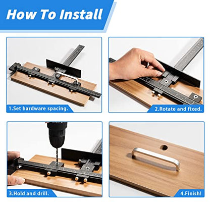 14-Piece Cabinet Hardware Jig Tool Set, Aluminum Alloy Cabinet Handle Template Jig Tool of Drawer Front Knobs, Handles and Pulls, Door