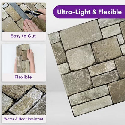 3D Peel and Stick Faux Stone Wall Panels 11.8" x 11.8" 10-Pack - color: ‎Stone-SM-I