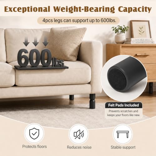 5.1 Inch wooden legs for furniture set of 4 Wood Furniture Legs Couch Feet Colorful Round Sofa Furniture Replacement Solid Wood Furniture Feet for Couch Bed Chair Cabinet Bookcase Dresser Ottoman - color: Black