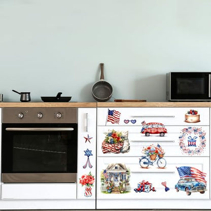 Whaline 12 Sheets Patriotic Rub on Transfer for Crafts Watercolor 4th of July Rub on Transfer Stickers Furniture Decals for 250th Anniversary Independence Day Party DIY Crafts, 5.5 x 5.5 Inch
