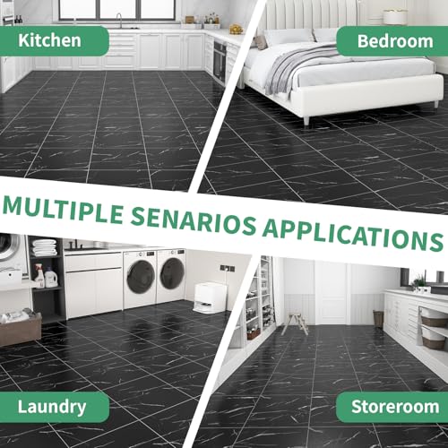 20-Pack Peel and Stick Floor Tiles Vinyl Floor 12 x 12 inch Black Vein Marble - color: Black Marble