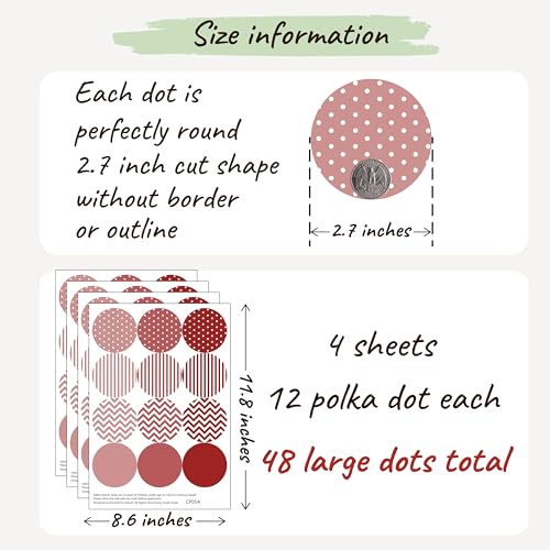 Boho Polka Dot Wall Sticker, 48 Removable and Repositionable Pattern Decals - Premium Fabric Material, Polka Dots, Stripes, Chevrons and Solid in 3 Shades of a Color (Red) - color: Red