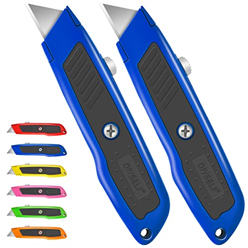 DIYSELF 2 Pack Box Cutter Retractable, Utility Knife with Aluminum Shell - color: Blue, size: 2-Pack