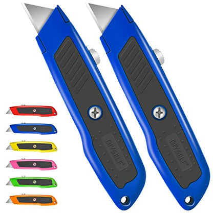 DIYSELF 2 Pack Box Cutter Retractable, Utility Knife with Aluminum Shell - color: Blue, size: 2-Pack