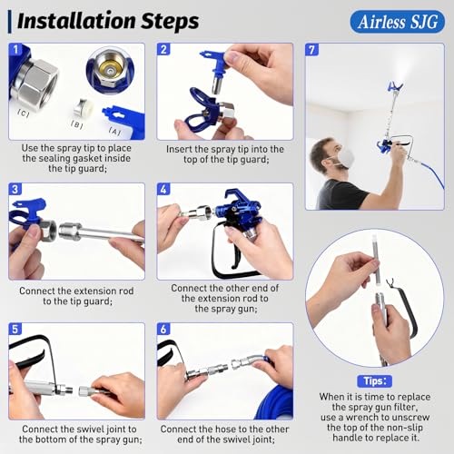 18Pcs 3600PSI Airless Spray Gun Kit, 25Ft Hose, 5 Tips
