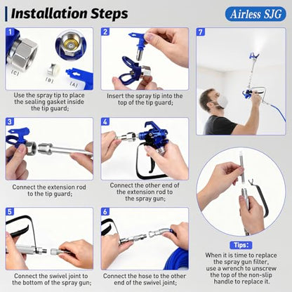 18Pcs 3600PSI Airless Spray Gun Kit, 25Ft Hose, 5 Tips