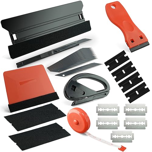 22Pcs Vinyl Wrap Tool Kit for Car Film & Wallpaper, Felt Squeegee, Utility Knife, Safety Cutter, Plastic Scraper, Tape Measure, Window Tint Application Smoothing Tools for Home Auto DIY Black Red - color: Red