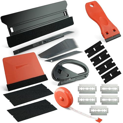 22Pcs Vinyl Wrap Tool Kit for Car Film & Wallpaper, Felt Squeegee, Utility Knife, Safety Cutter, Plastic Scraper, Tape Measure, Window Tint Application Smoothing Tools for Home Auto DIY Black Red - color: Red