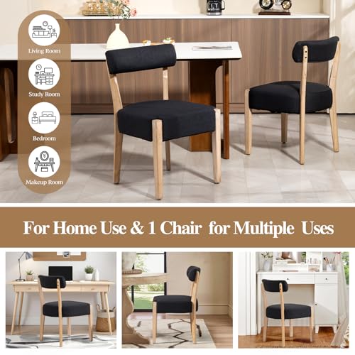 ZJhome Dining Chairs Set of 4, Mid-Century Modern Wooden Kitchen Chairs with Linen Upholstery - Low-Back Woven Design for Kitchen & Dining Room,Black Fabric - color: Black, size: Set of 4