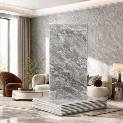 LCC Peel and Stick Wall Panels, Marble Look Backsplash Panels, Lightweight Wall Covering for Kitchen, Bathroom, Living Room & Bedroom (50, Modern Stone Grey) - color: Modern Stone Grey