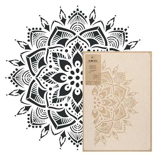 NAKLEO Painting Large Stencil, Diameter 24”, Flower Mandala, Reusable Plastic Template, Art Craft DIY, Big Geometric Pattern for Painting Wall Floor Wood Fabric Furniture - color: Flower Mandala, size: M
