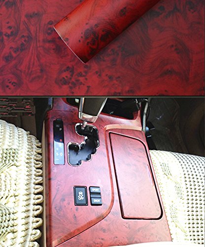 Moyishi Wood Grain Vinyl Sticker Decal Roll Car Interior Home Office Furniture DIY Film Wrap 30cmx100cm (Red) - color: Red