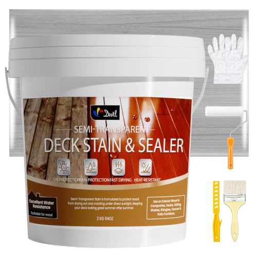DWIL Wood Stain and Sealer in One 𝟮 𝗶𝗻 𝟭, Water Based Semi-Transparent Outdoor Wood Stain for Decks, Fences, Patio Furniture, and Outdoor Wood Projects, Fast Drying Low Odor (64oz Bleached Gray) - color: Bleached Gray, size: 64 oz