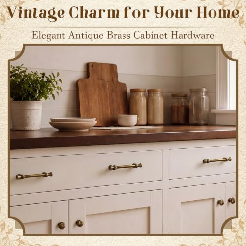 12 Pack Antique Brass Cabinet Knobs and Pull Handles, Elegant Vintage Bloom