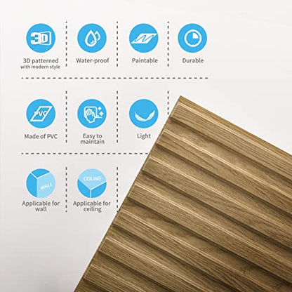 Art3d 3D Fluted Textured Slat Wall Panels, 19.7 x 19.7 in, 12-Pack, Walnut - color: Square - Walnut, size: 19.7 x 19.7in.