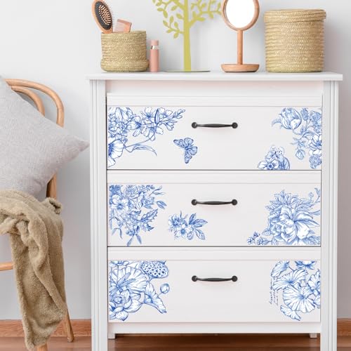 Wxiben 6 Pcs Vintage Blue Flower Rub on Transfers for Crafts and Furniture - style: Blue Flower