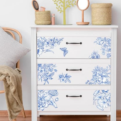 Wxiben 6 Pcs Vintage Blue Flower Rub on Transfers for Crafts and Furniture - style: Blue Flower