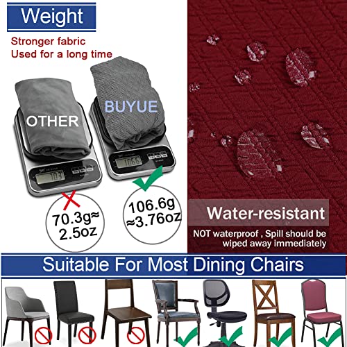 BUYUE Dining Room Chair Seat Covers Set of 4, TPU not Mixed, Friendly Jacquard Fabric Stretch Washable Slipcover for Kitchen Seat Cushions, Burgundy-4PCS - color: Burgundy, size: 4pcs