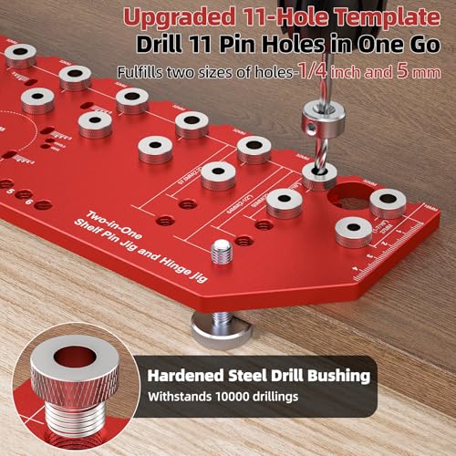 11-Hole Shelf Pin Jig and Hinge Jig 2-in-1, 1/4 Inch and 5mm Shelf Hole Jig