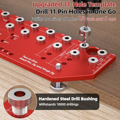 11-Hole Shelf Pin Jig and Hinge Jig 2-in-1, 1/4 Inch and 5mm Shelf Hole Jig
