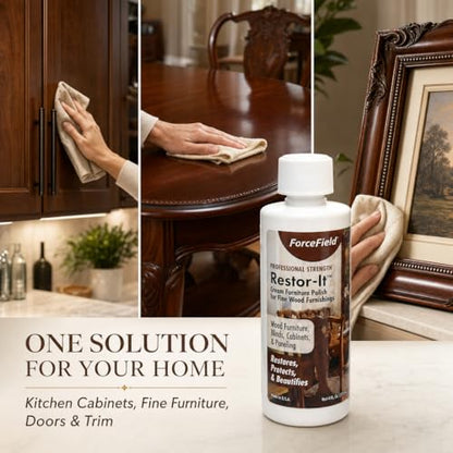 ForceField® Restor-It Furniture Polish and Conditioner for Fine Wood - Restores Oils & High-Gloss Luster, Removes Dust, Dirt & Allergens, No Waxy Buildup - 4 oz - size: 4 Fl Oz (Pack of 1)