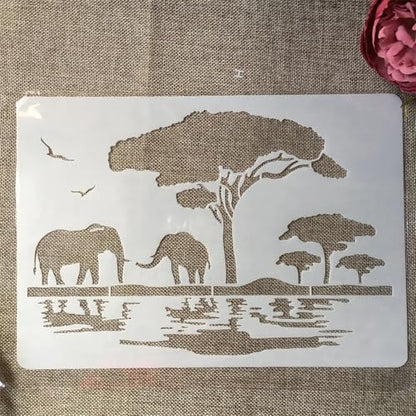 TIAMECH A4 Reusable Savanna Tree African Elephant Stencil for Painting - style: African Elephant