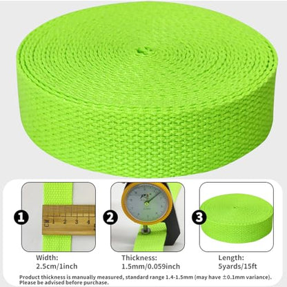 1 inch Cotton Webbing 5 Yards, Soft & Sturdy for Bag Handles - color: Neon Green 5116