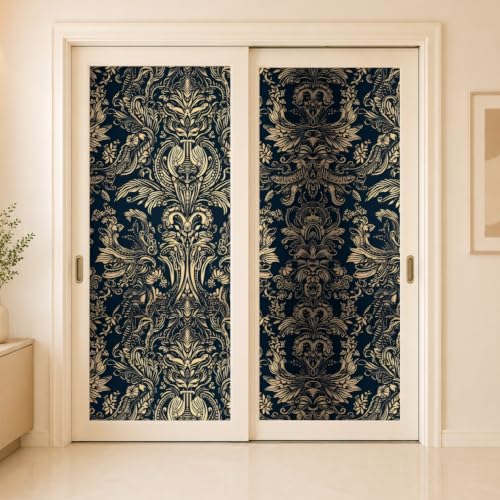 Peel and Stick Wallpaper, Dark Blue Gold Damask Pattern, 236in x 17.7in, Waterproof Vinyl, Removable Reusable, Eco-Friendly, for Bedroom Living Room Rental Apartment - color: Dark03, size: 17.7" x 236.2"