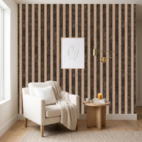 Peel and Stick Wallpaper, Earthy Brown Vertical Stripe Pattern, 236in x 17.7in, Waterproof Vinyl, Removable Reusable, Eco-Friendly, for Bedroom Living Room Rental Apartment - color: Dark6, size: 17.7" x 236.2"