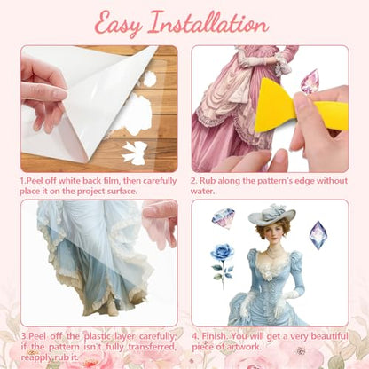 Peacoblue Victorian Woman Rub On Transfers for Furniture Craft 6"x12" - style: Victorian Woman
