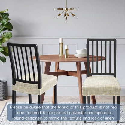 SearchI Dining Chair Seat Covers Set of 4, Rear Covered, Beige Linen-Look - color: Beige Linen-look Print